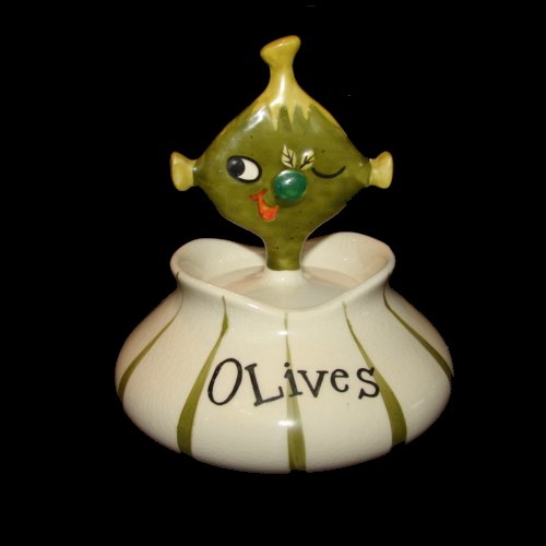   Vintage HOLT HOWARD PIXIEWARE OLIVES w Fork Pixie Anthro Condiment Jar